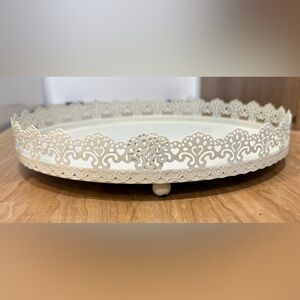 Shabby chic decorative metal tray, about 11” diameter